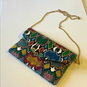 Multicolor Faux Snakeskin Clutch with Chain Strap